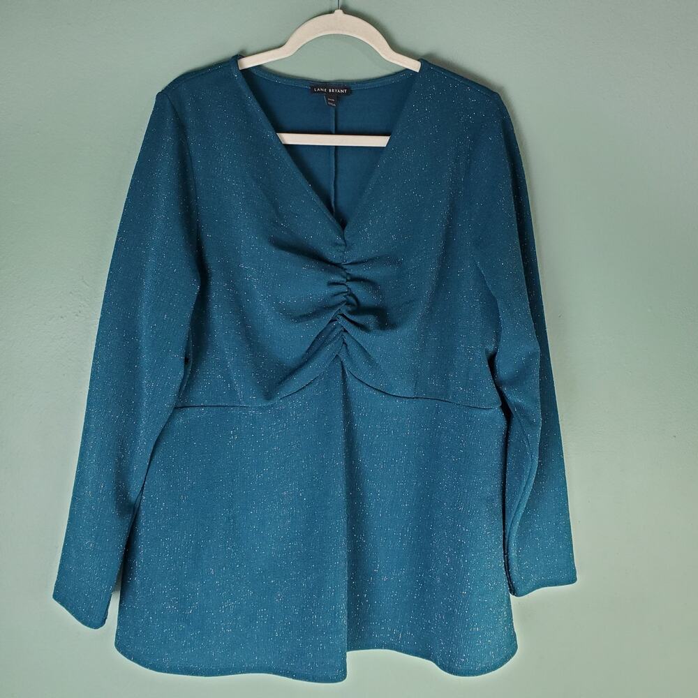 Lane Bryant Womens Deep Teal Babydoll Sparkle Knit Long Sleeve Top Sizes 18/20